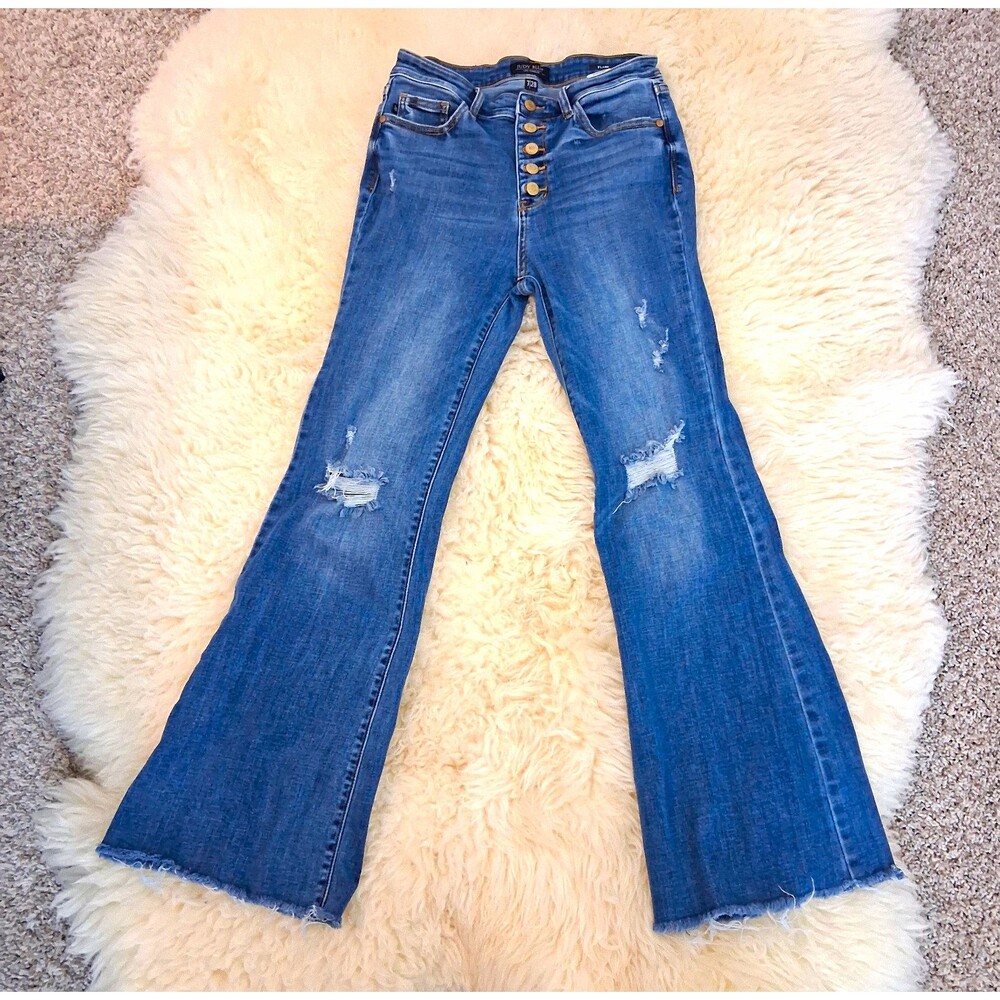 Judy Blue Los Angeles Flare Jeans7/28 Distressed Stretch Button Fly JB82638MD-CO